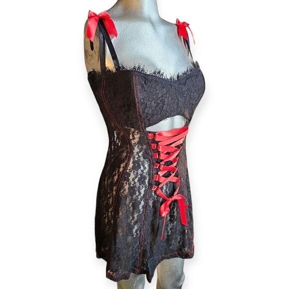 Intimate Attitudes Black Red Lace Corset Dress - Picture 4 of 11